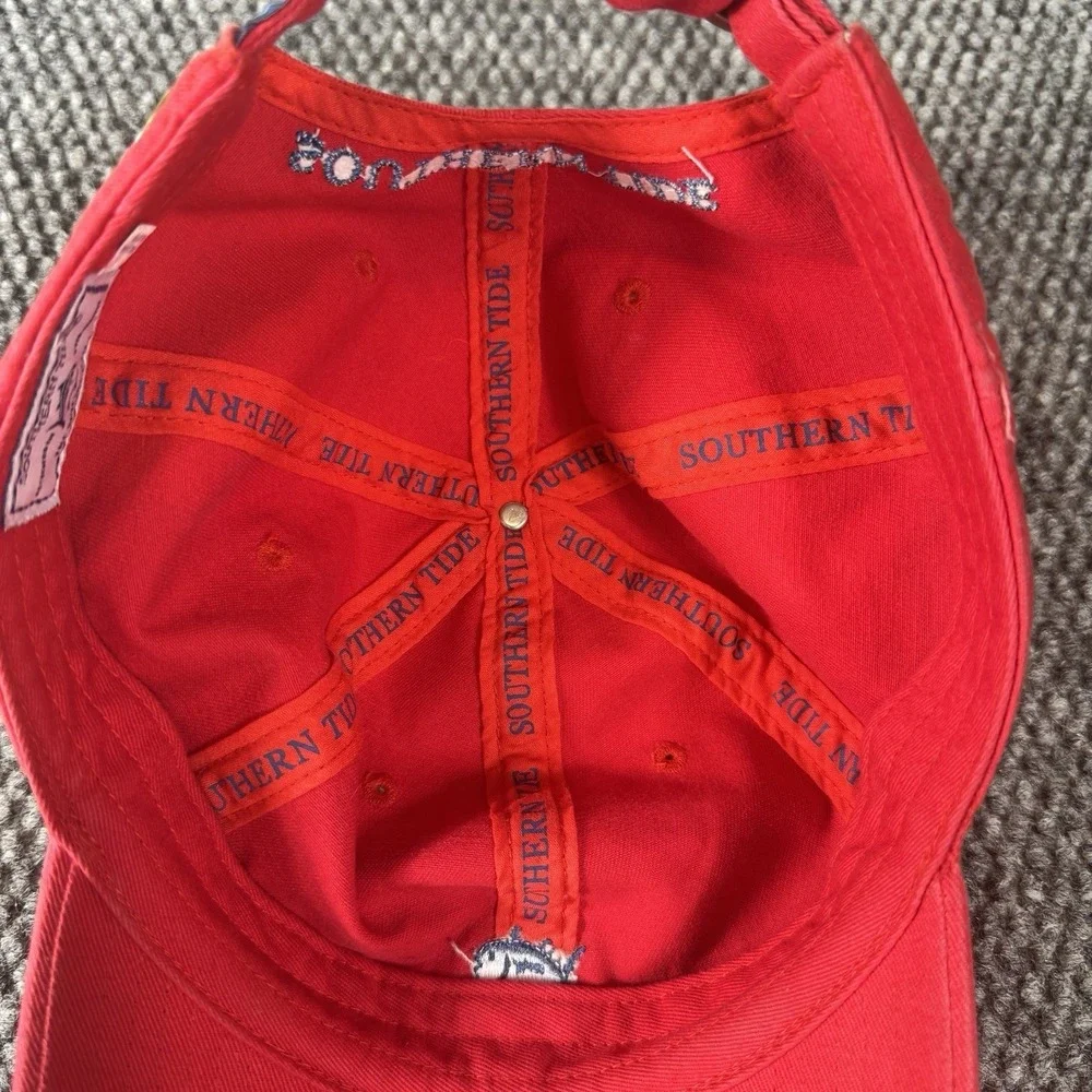 Southern Tide Red Cotton Baseball Adjustable Strap Cap Beach Fishing Hat